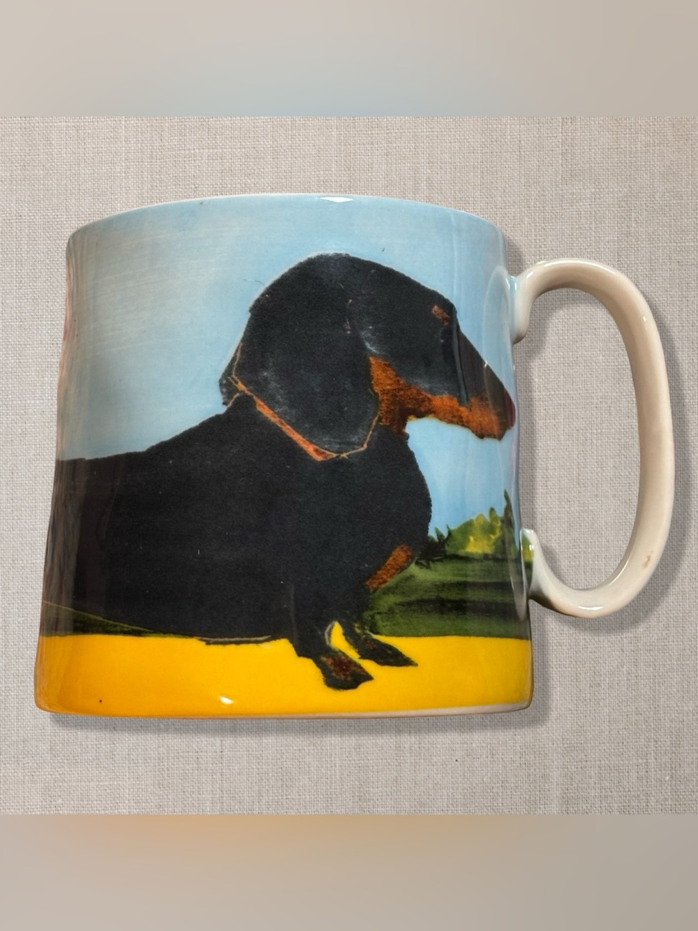 Anthropologie Sally Muir Dog-a-Day Dachshund Mug Black Tan Dog 16 oz